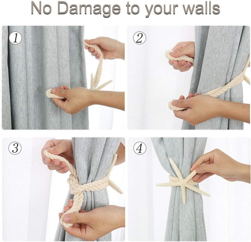 Xinally 2 Pcs Natural Starfish Curtain Tiebacks, Handmade Woven Rope Curtain Curtain Ties Blinds Accessories for Outdoor, Home, Office, Hotel, Living Room Curtain Decoration (Five-Fingered Starfish) - Image 3